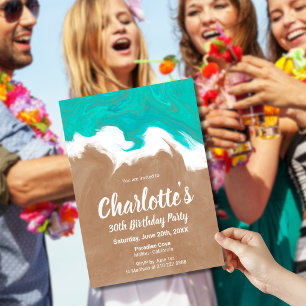 Shores of Paradise Tropical Beach Birthday Party Invitation