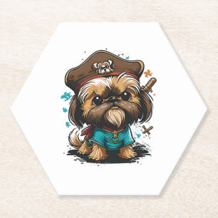 Shorkie Shih Tzu Yorkie Yorkshire Dog Pirate Paper Coaster
