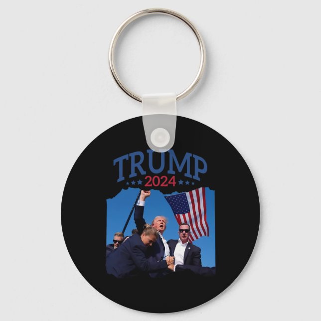 Short Fist Pumped 2024 Pray For Trump Never's Give Key Ring (Front)