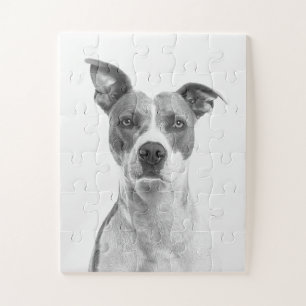 Short Hair Dog In Greyscale (Black & White) Jigsaw Puzzle