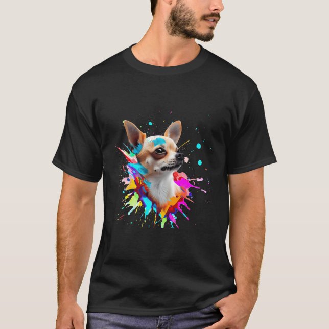 Short Haired Chihuahua Colourful Splashes Of Paint T-Shirt (Front)