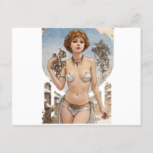 Short Haired Red Head V2 Mucha Style Art Holiday Postcard