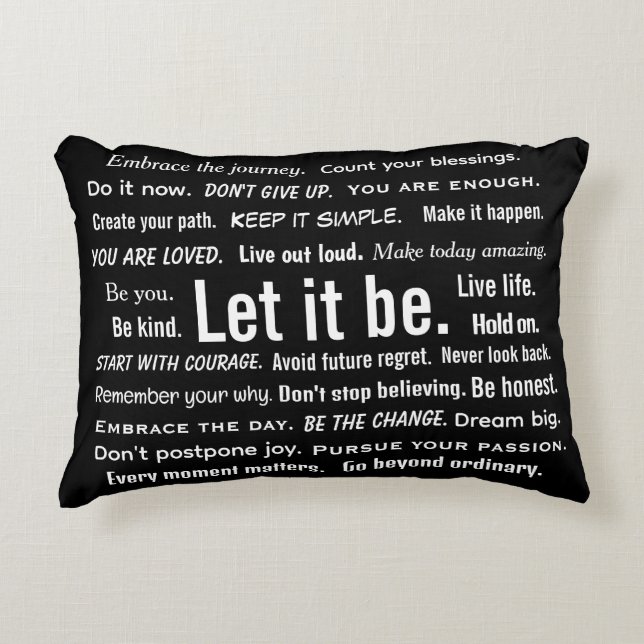 Short Inspirational Quotes On Black Decorative Cushion (Front)