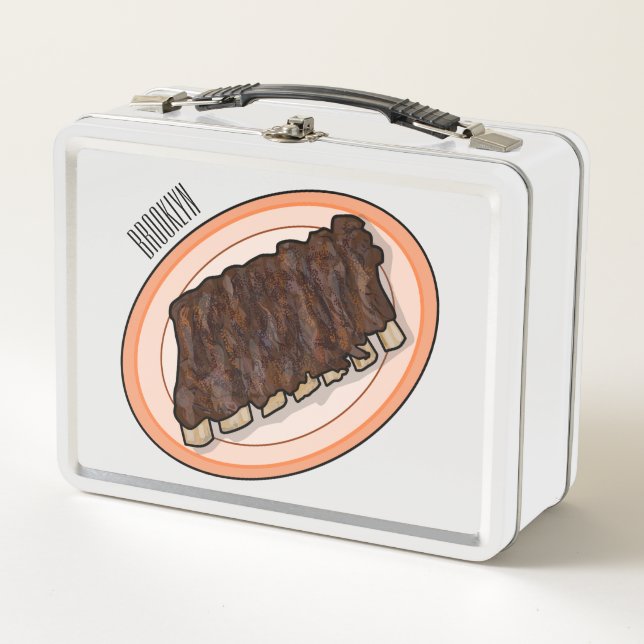 Short ribs cartoon illustration metal lunch box (Front)