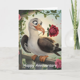 Short tailed albatross with rose in beak card