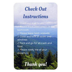 Short term Rental Checkout Instructions Mountains Magnet