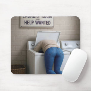 Short Woman Headfirst In a Washing Machine Mouse Pad
