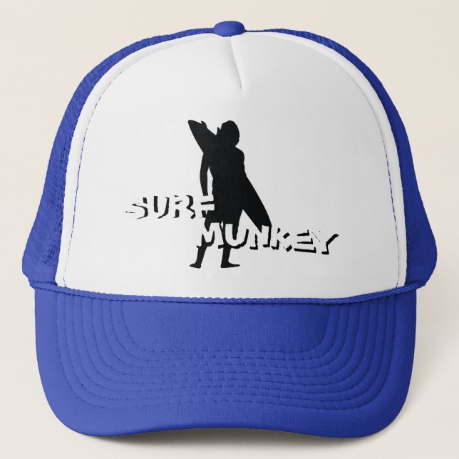 Shortboard Surfer silhouette design on trucker hat (Front)