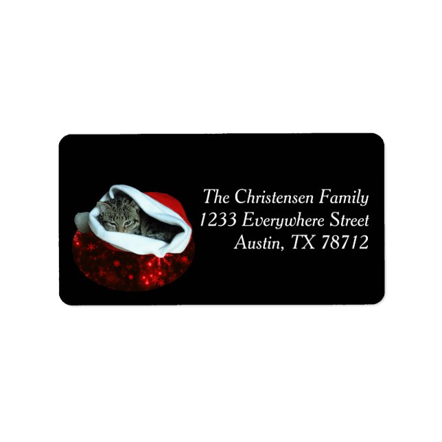 Shorthair Cat in Red Stocking Christmas Labels (Front)