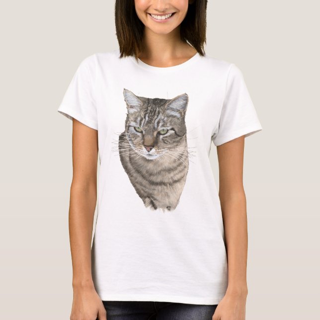 Shorthair Tabby Cat Head Study T-Shirt (Front)