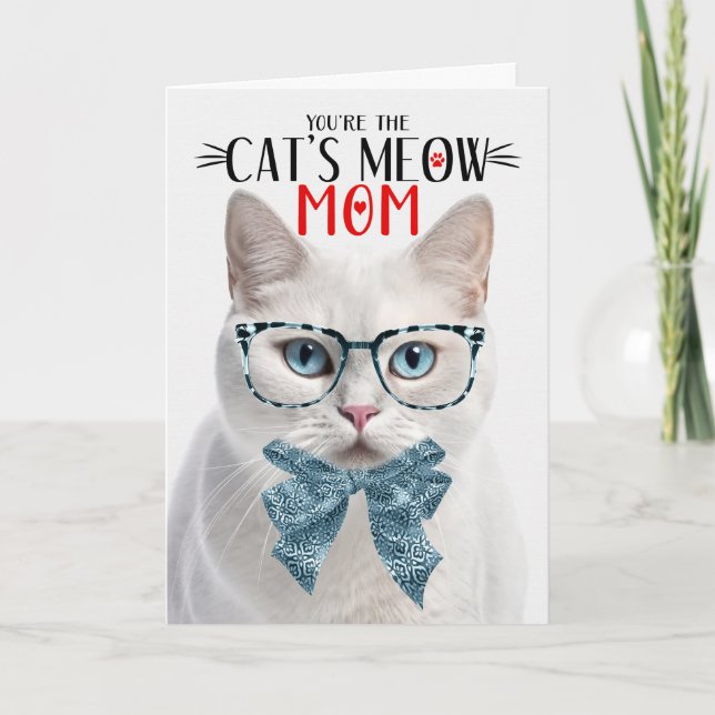 Shorthair White Cat for Mum on Mother's Day Holiday Card (Front)