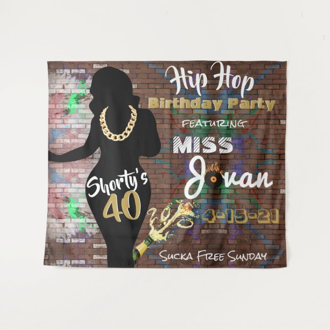 Shorty's 40| 90's Hip Hop Birthday Backdrop Tapestry (Front (Horizontal))