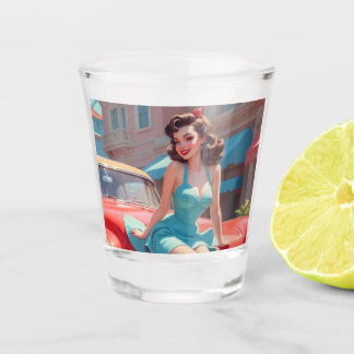 Shot Glass Brunette Pin-Up Girl
