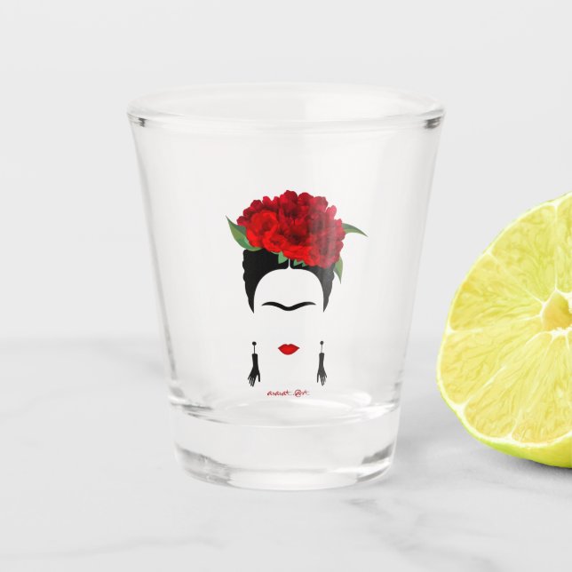 Shot glass of Frida Kahlo Mexican woman portrait   (Front)