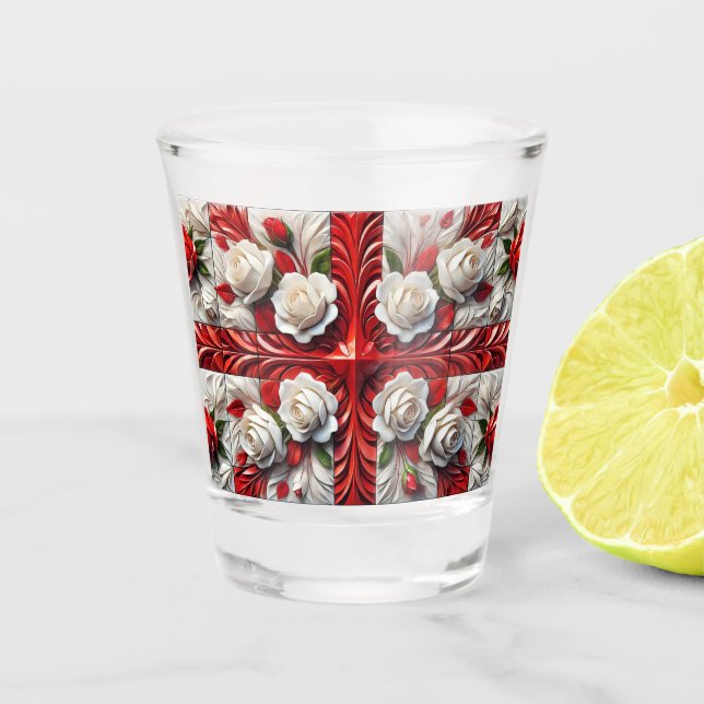 Shot glass with English Roses Flag (Front)