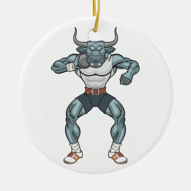 shot put bull ceramic tree decoration (Front)