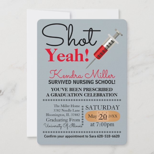 Shot Yeah! Nursing School Graduation Invitation (Front)