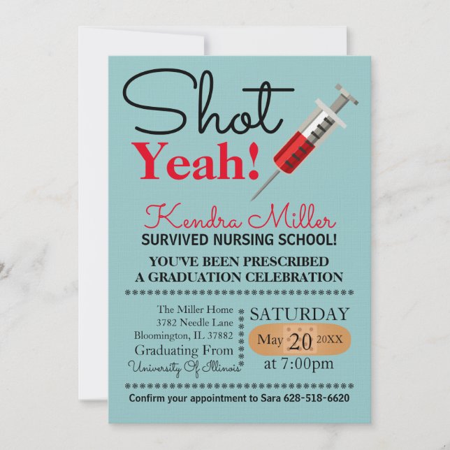 Shot Yeah! Nursing School Graduation Invitation (Front)