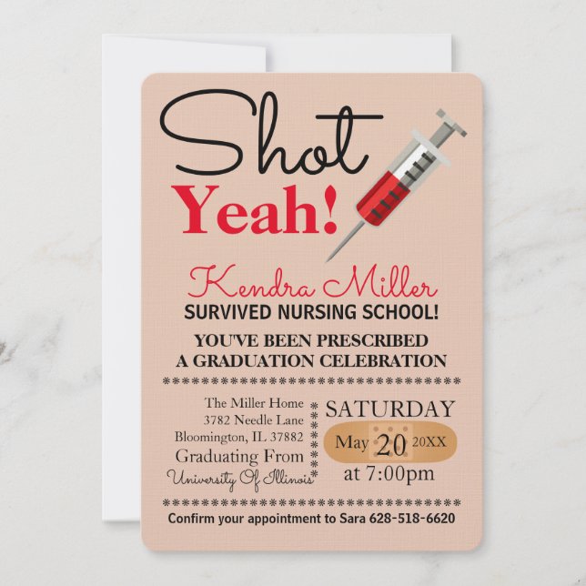Shot Yeah! Nursing School Graduation Invitation (Front)