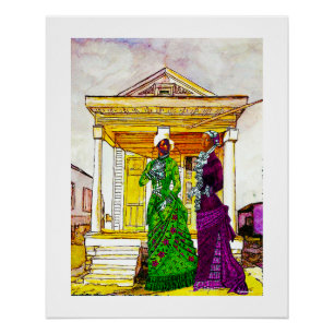 Shotgun House Sisters – New Orleans Watercolor Poster