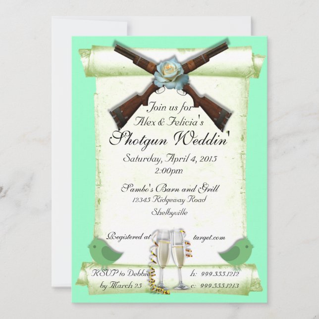 Shotgun Wedding Invitations in Mint Green (Front)