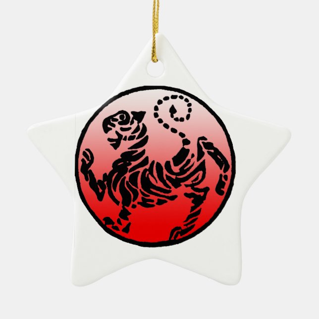 Shotokan Black & Blue Tiger Ceramic Tree Decoration (Front)