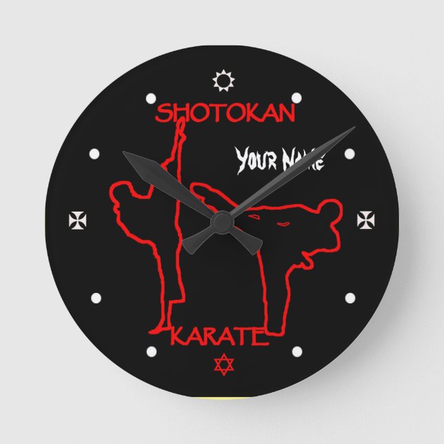 Shotokan Karate Black Belt Custom Name Watch Round Clock (Front)