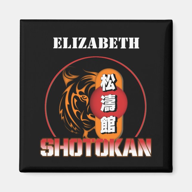 Shotokan Karate Tiger and Japanese Kanji Your Name Magnet (Front)