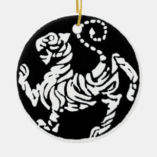 SHOTOKAN TIGER BLACK AND WHITE CERAMIC TREE DECORATION