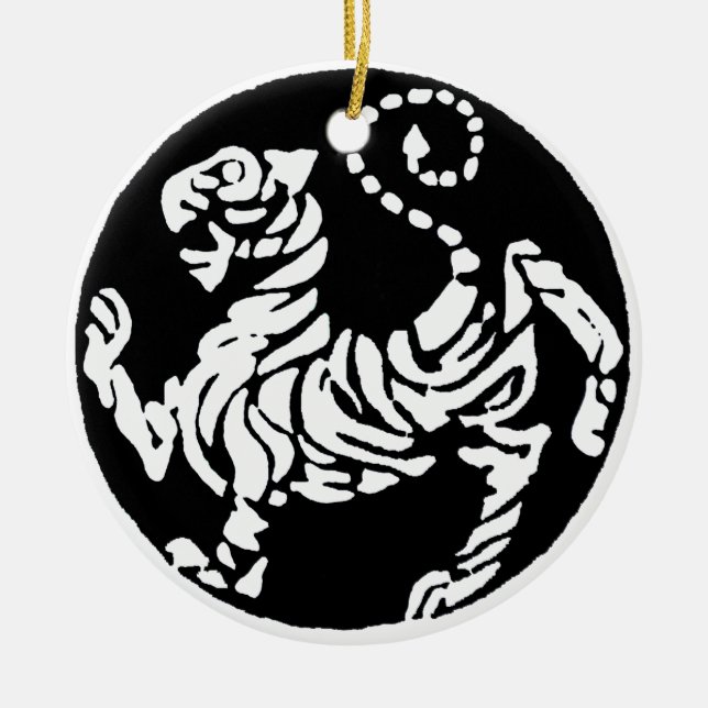SHOTOKAN TIGER BLACK AND WHITE CERAMIC TREE DECORATION (Front)