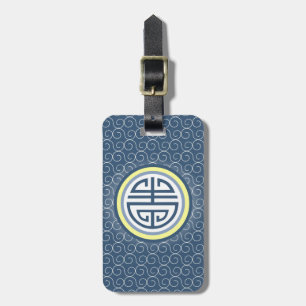 Shou Chinese Longevity Symbol - Blue and Yellow Luggage Tag