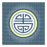 Shou Chinese Longevity Symbol - Blue and Yellow