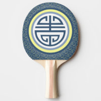 Shou Chinese Longevity Symbol - Blue and Yellow