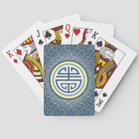 Shou Chinese Longevity Symbol - Blue and Yellow