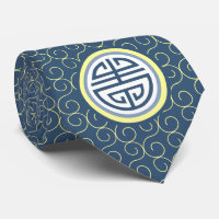 Shou Chinese Longevity Symbol - Blue and Yellow