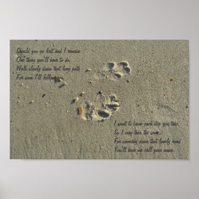 Should you go first, dog paw prints in sand Poster (Front)