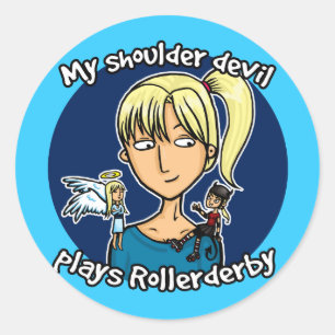 Shoulder devil plays rollerderby classic round sticker