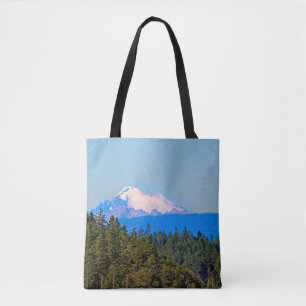 Shoulder tote, blue, mountain scene, snow tote bag