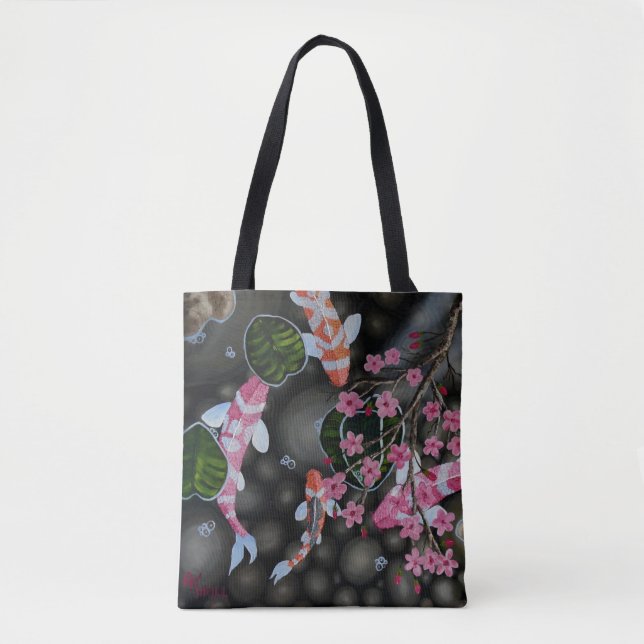 Shoulder Tote with Koi and Blossoms (Front)
