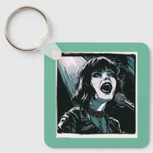 Shout It Out Loud Punk Rocker Retro Vintage Teal Key Ring