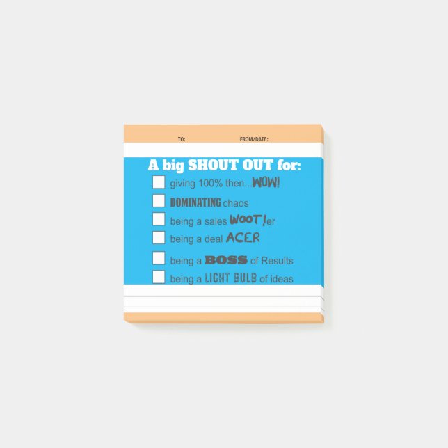 Shout out employee recognition post-it award notes (Front)
