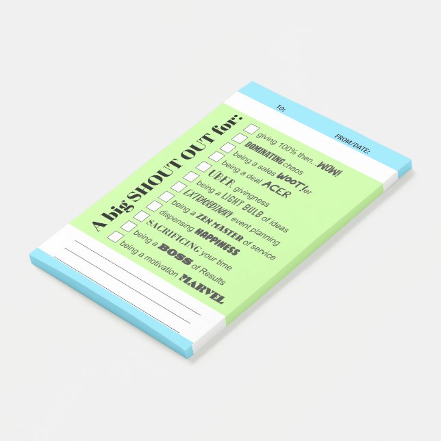Shout out employee recognition post-it award notes (Angled)