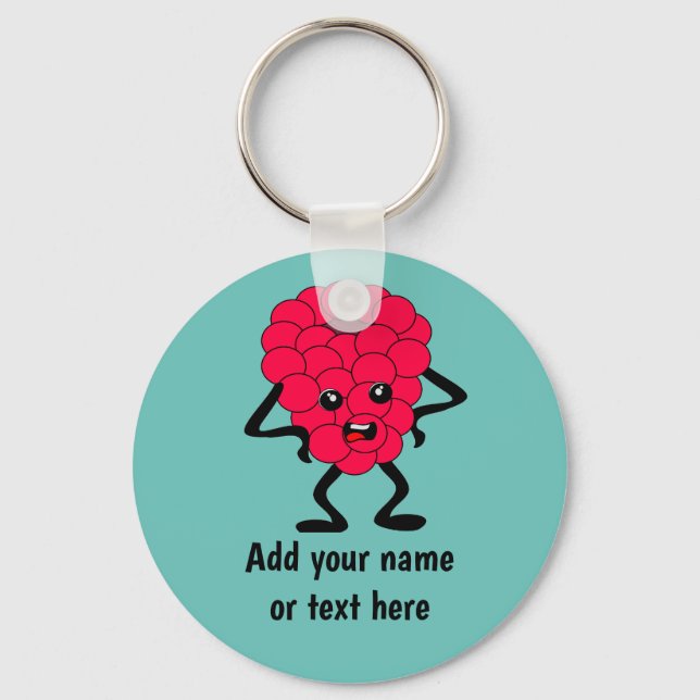 Shouty Raspberry - funny angry fruit guy on custom Key Ring (Front)