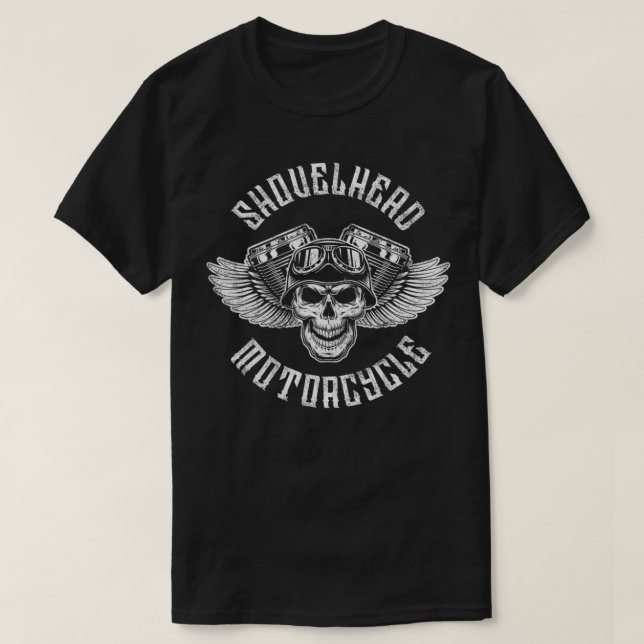 Shovelhead Motor Skull and Wings  T-Shirt (Design Front)