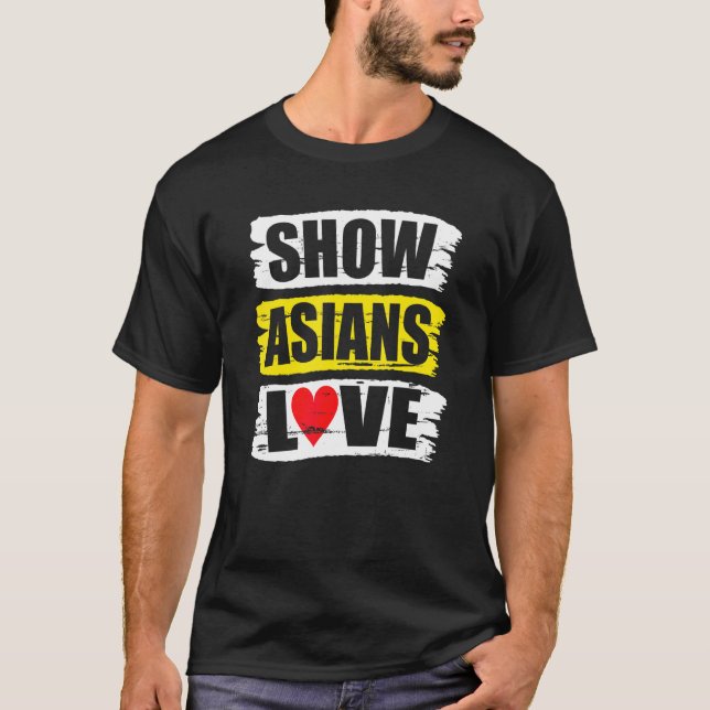 Show Asians Love Yellow White Distressed Brush Str T-Shirt (Front)