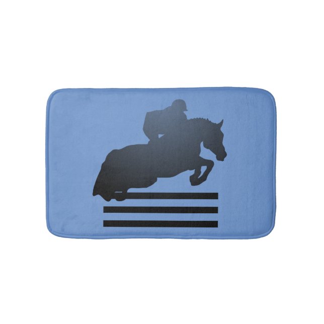 Show jumper clearing an obstacle.   bath mat (Front)