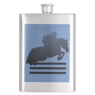 Show jumper clearing an obstacle. Flask