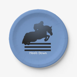 Show jumper clearing an obstacle. Paper Plate