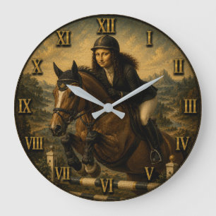 Show Jumping Funny Mona Lisa Horse Lover Gift Large Clock