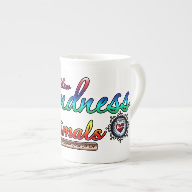 Show Kindness To Animals Rainbow Typography Bone China Mug (Front Right)